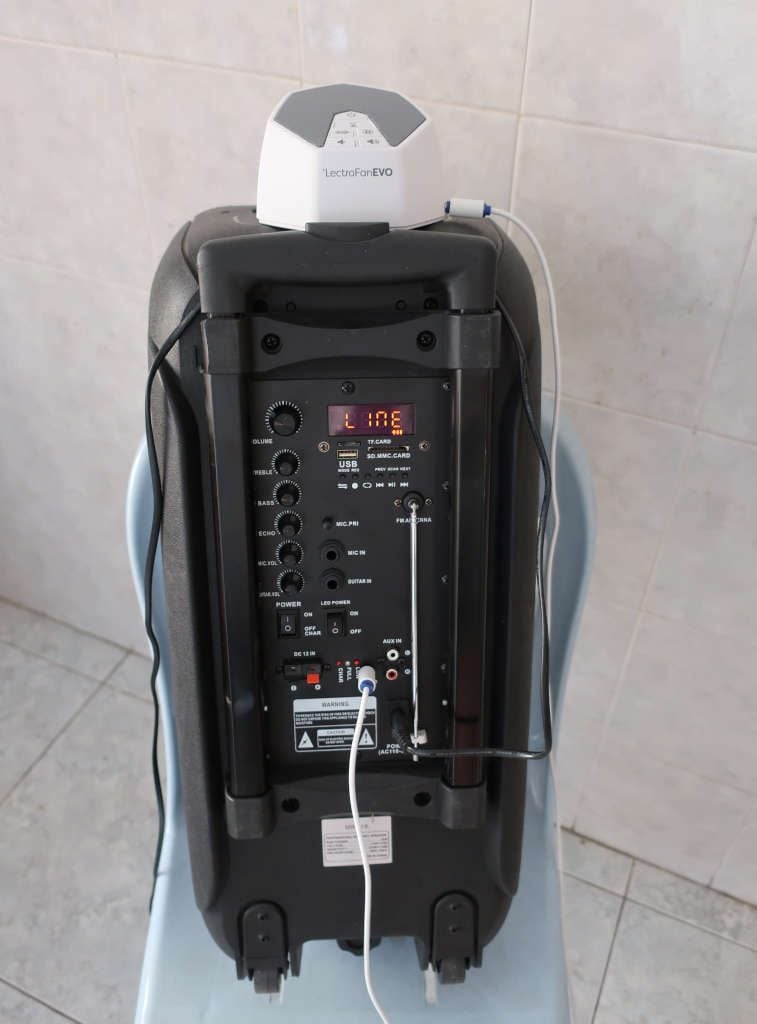 Connecting a white noise machine to the PA speaker